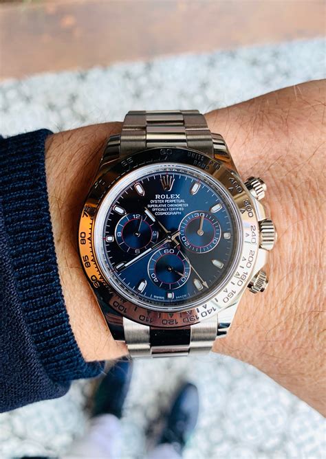 rolex daytona whit gold blue face|rolex daytona oysterflex white gold.